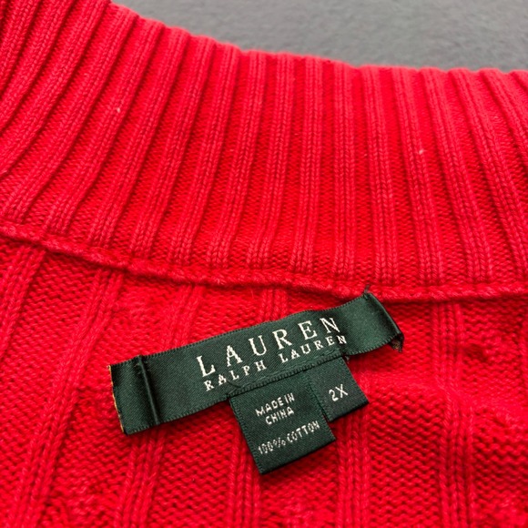 Lauren Ralph Lauren Women's Cable Knit Full Zip Mock Neck Sweater 2X Red Holiday - Picture 9 of 13